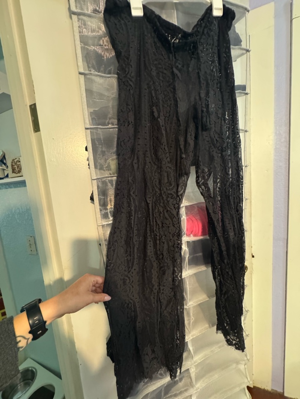 Black Lace Wide-Leg Pants